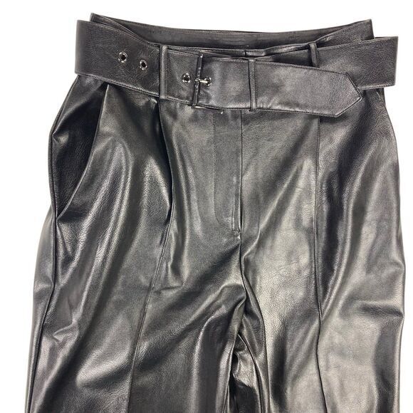 Ted Baker Pants Womens 2 Black Faux Leather Hi Waist Pleated Belted Classic NEW - Picture 4 of 16